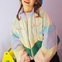 Harajuku Pastel Color Block Embroidery Jacket - Thumbnail 2