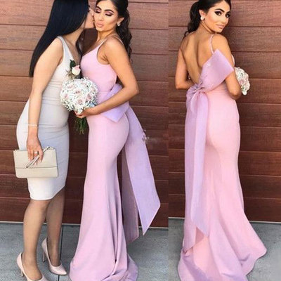 Mermaid pink long prom dresses with bowknot - Thumbnail 5