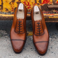 Handmade Cap Toe Shoes, Men's Leather Lace Up Dress Fashion Shoes - Thumbnail 1