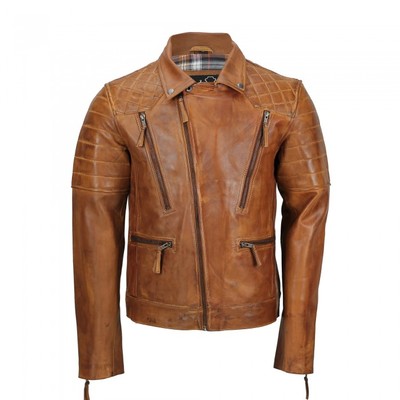 Men's tan color leather jacket, sheep vintage style jacket - Thumbnail 4
