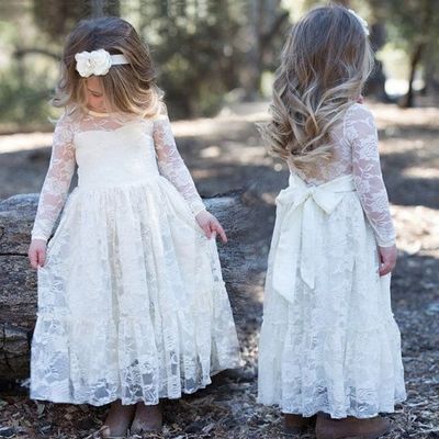 Cute long sleeves white lace flower girl dresses - Thumbnail 5