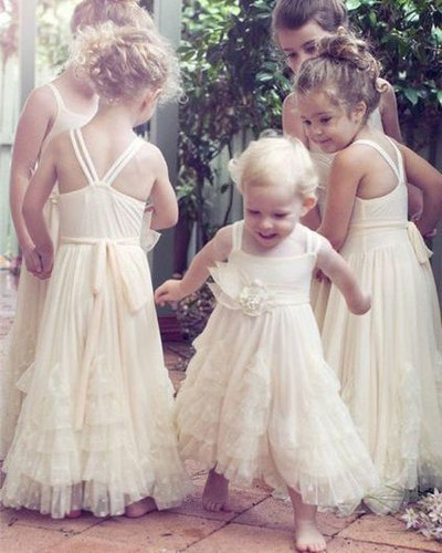 Pale Pink Floor Length Flower Girl Dresses with Handmade Flower