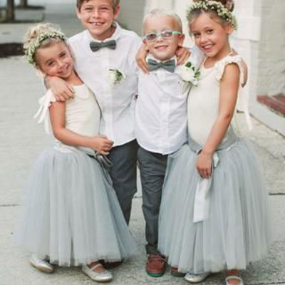 Ankle length blue gray flower girl dresses - Thumbnail 5
