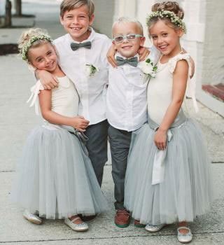 Ankle Length Blue Gray Flower Girl Dresses