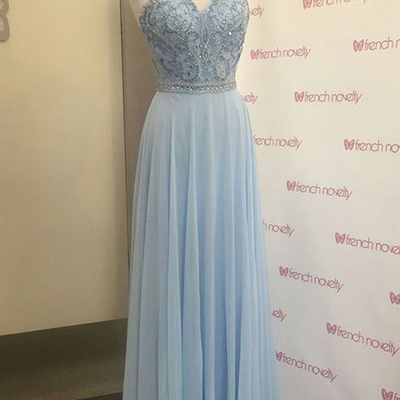 Beaded light blue long prom dresses,2019 prom dresses - Thumbnail 5