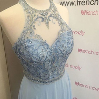 Beaded Light Blue Long Prom Dresses,2019 Prom Dresses - Thumbnail 1