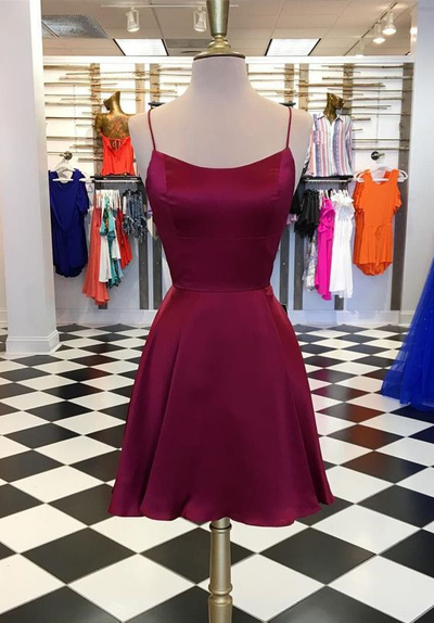 Simple Burgundy Homecoming Dresses,Cross Back Prom Dresses