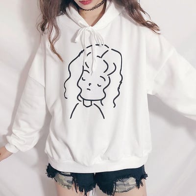 Girl printed white hoodie sweatshirt