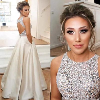 2019 long prom dress,beaded a-line evening party dress with pockets - Thumbnail 5
