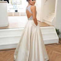 2019 Long Prom Dress,Beaded A-Line Evening Party Dress with Pockets - Thumbnail 1