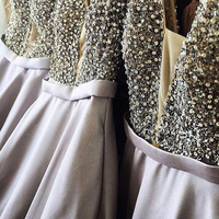 New Arrival Gorgeous V Neck Backless Light Grey Satin Prom Dress with Beading, Formal Evening Dress Custom Made - Thumbnail 2