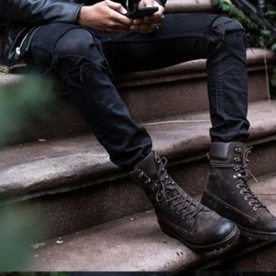 Handmade men black military boots, men black high ankle combat boots, men boots - Thumbnail 5