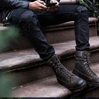 Handmade Men black Military boots, Men black high ankle combat boots, Men boots - Thumbnail 3
