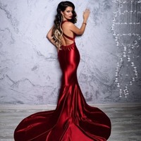 Elegant Mermaid Dark Red Prom Dress, Chic Evening Dress - Thumbnail 1