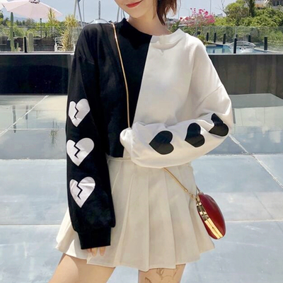 Color Block Heart Long Sleeve Sweatshirt