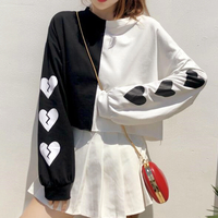 Color Block Heart Long Sleeve Sweatshirt - Thumbnail 1