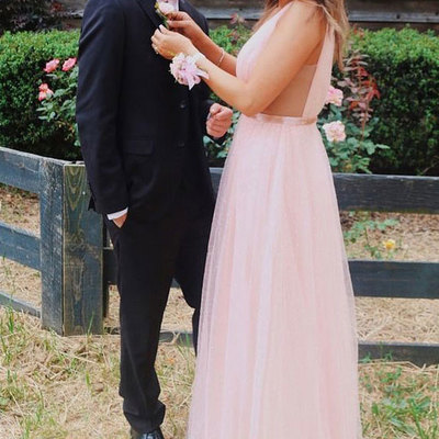 Simple long deep v neck prom dresses for women - Thumbnail 4