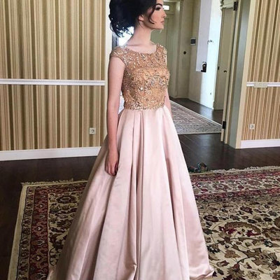 V back long prom dresses with beaded - Thumbnail 2