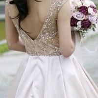 V Back Long Prom Dresses with Beaded - Thumbnail 1