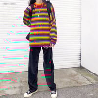 Rainbow Stripe Pullover Knit Sweater - Thumbnail 2