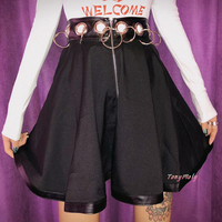 Cyber Punk Round Ring Zip up Black A-line Skirt - Thumbnail 3
