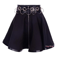 Cyber Punk Round Ring Zip up Black A-line Skirt - Thumbnail 4