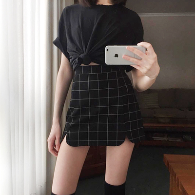 Free shipping-grid split skirt
