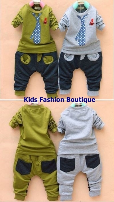 Boys 2-pieces outfit, colors grey & olive green
