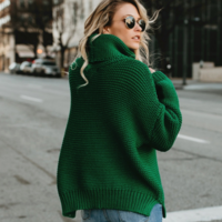 Knitting Solid Color High-Necked Sweater - Thumbnail 2