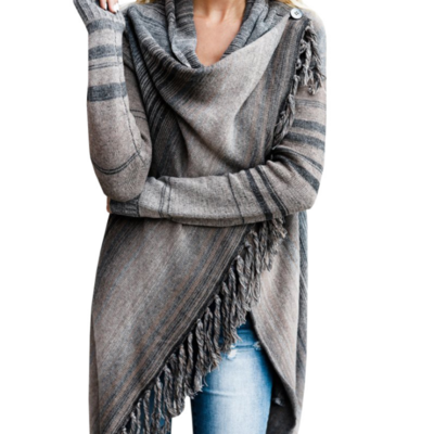 Long sleeve striped cardigan sweater coat - Thumbnail 4