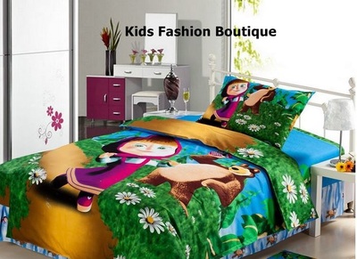 Girls or boys masha i medved twin 3-pieces bedding set