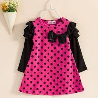 Girls Pink & Black Polka Dot Dress - Thumbnail 1