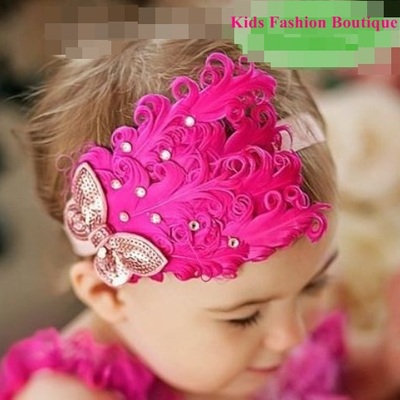 Girls hot pink feather headband