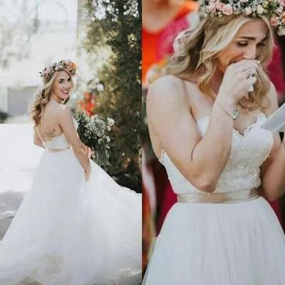 Country style wedding dresses 2019 new designer a line sweetheart strapless lace appliques tulle floor length elegant bride dresses boho - Thumbnail 3