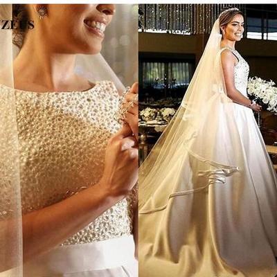 Luxury beaded bridal dresses a-line tank long satin wedding gowns elegant women marriage dress  - Thumbnail 5