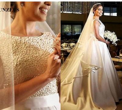 Luxury Beaded Bridal Dresses A-line Tank Long Satin Wedding Gowns Elegant Women Marriage Dress 