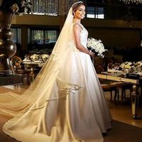 Luxury Beaded Bridal Dresses A-line Tank Long Satin Wedding Gowns Elegant Women Marriage Dress  - Thumbnail 1