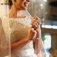 Luxury Beaded Bridal Dresses A-line Tank Long Satin Wedding Gowns Elegant Women Marriage Dress  - Thumbnail 2