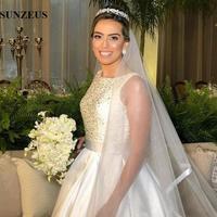 Luxury Beaded Bridal Dresses A-line Tank Long Satin Wedding Gowns Elegant Women Marriage Dress  - Thumbnail 4