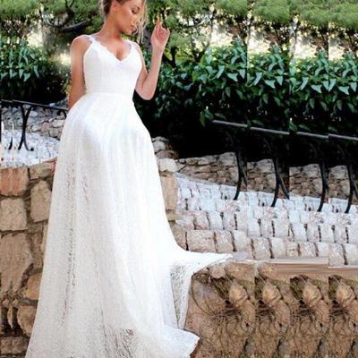 Lace a line wedding dresses 2019 v neck sleeveless bridal dresses china sexy backless wedding party gowns - Thumbnail 4