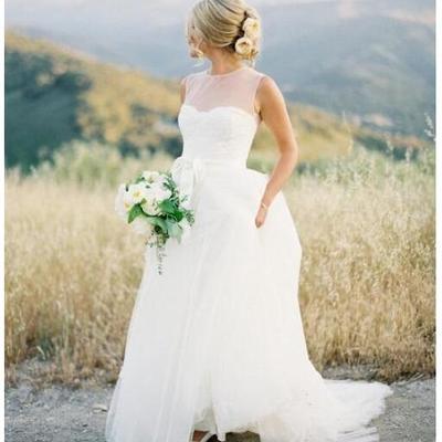 Simple a line wedding dresses 2019 new scoop neck floor length applique tull sleeveless wedding guest dress bridal gowns - Thumbnail 5