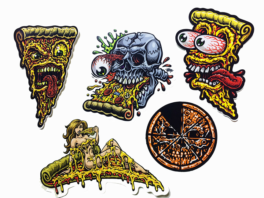 PIZZA PARTY STICKER PACK 5 full color shaped vinyl stickers