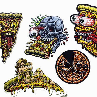 Pizza party sticker pack 5 full color shaped vinyl stickers  - Thumbnail 1