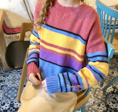 Colorful Stripe Pullover Knit Sweater