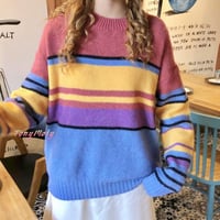 Colorful Stripe Pullover Knit Sweater - Thumbnail 1