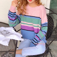 Colorful Stripe Pullover Knit Sweater - Thumbnail 3