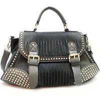 "Jackie" Studded Ruched Satchel- - Thumbnail 1