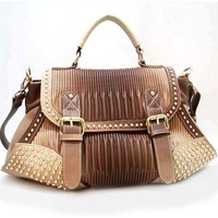 "Jackie" Studded Ruched Satchel- - Thumbnail 2