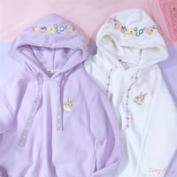 Bunny Rabbit Flower Embroidery Hoodie Sweatshirt - Thumbnail 4