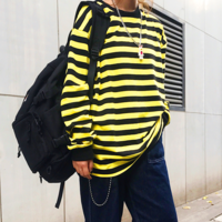 Free Shipping-RETRO YELLOW AND BLACK LONG SLEEVE TEE - Thumbnail 1